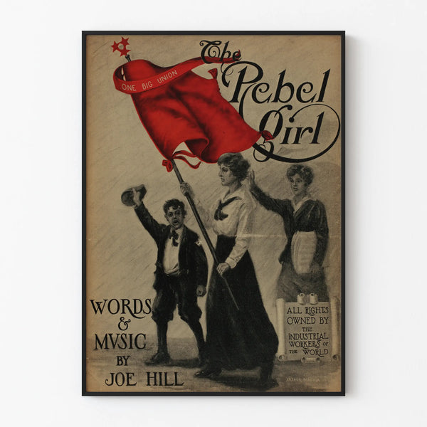 Vintage poster The Rebel Girl with red flag and engaged figures