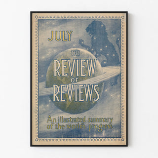 Vintage poster The Review of Reviews - July, illustrated cosmos and constellation Leo