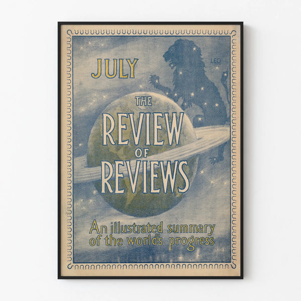 Vintage poster The Review of Reviews - July, illustrated cosmos and constellation Leo
