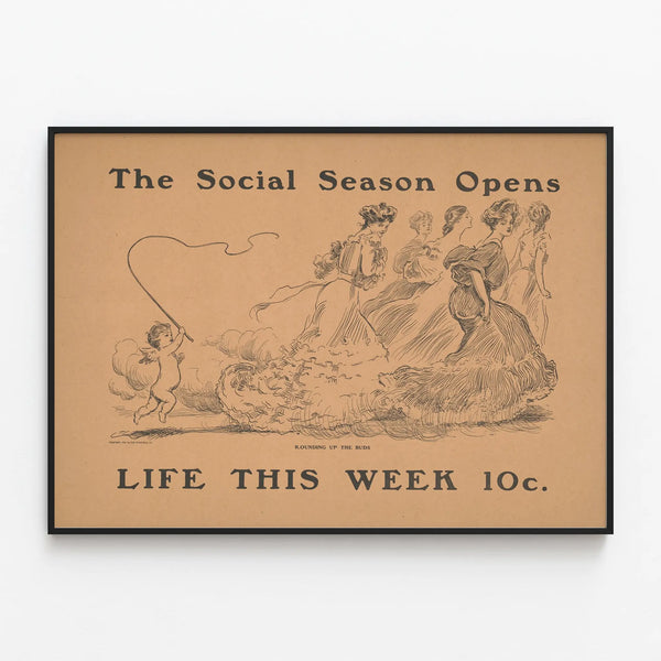Vintage poster The Social Season Opens - Elegant wall decoration — framed artwork on a wall