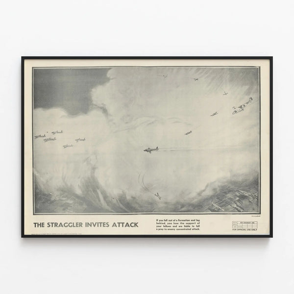 Vintage Military Poster - 'The Straggler Invites Attack' — framed artwork on a wall