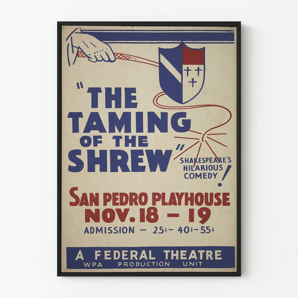 Vintage Shakespeare comedy poster The Taming of the Shrew