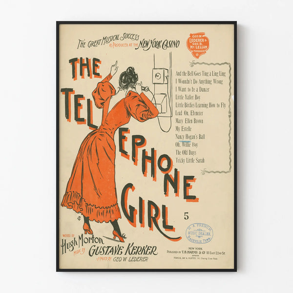 Vintage poster The Telephone Girl in red and black
