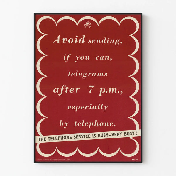 Vintage poster of a busy telephone call wall decoration in red