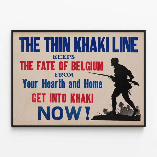 Vintage Military Poster The Thin Khaki Line — framed artwork on a wall