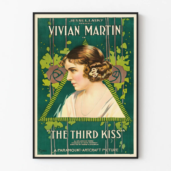 Vintage poster wall decoration The Third Kiss with female portrait