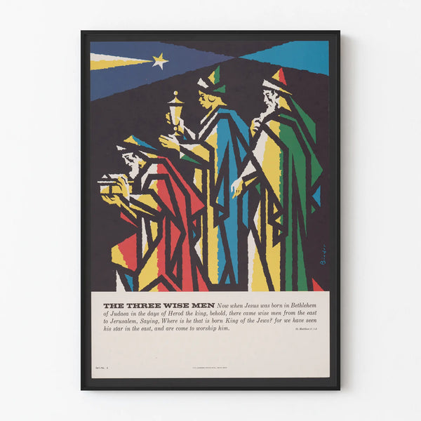 Decorative poster of the Three Wise Men in a colorful graphic style