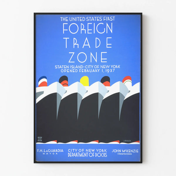Vintage poster of the first American free trade zone in New York, 1937