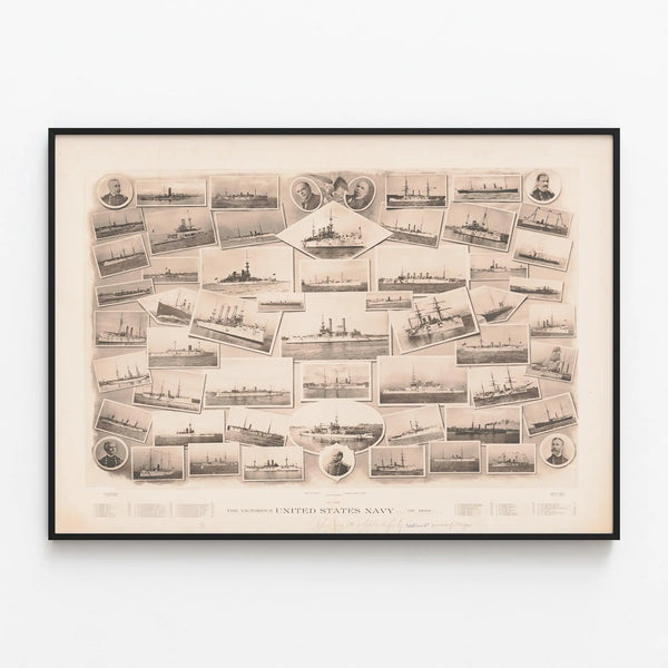 Victorious American Navy Poster 1898 — framed artwork on a wall
