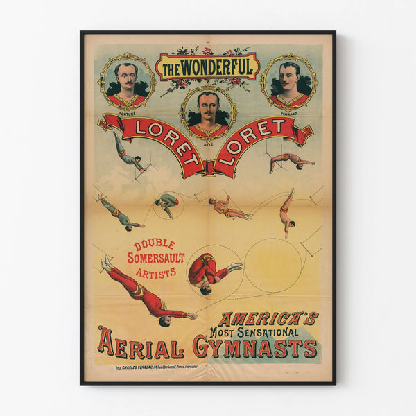 Vintage poster of aerial acrobats Loret Loret