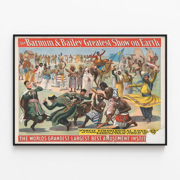 Vintage Barnum & Bailey Poster - Grand Ethnological Congress — framed artwork on a wall