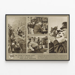 Vintage poster: Young Cadets of the British Navy in Training — framed artwork on a wall