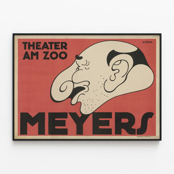 Theater Poster at the Zoo Meyer - Vintage Caricature Design — framed artwork on a wall