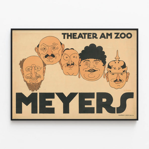 Vintage poster for Theater am Zoo Meyers - Caricature illustration — framed artwork on a wall