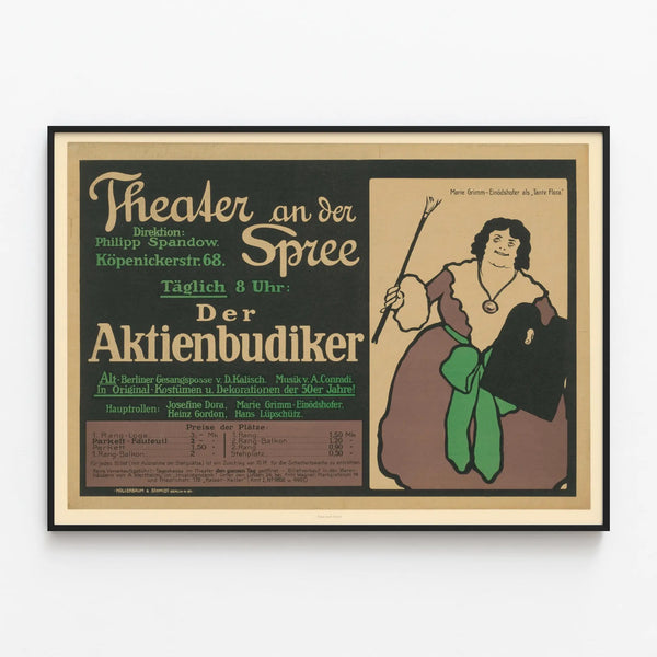 Theatre Poster An der Spree The Stock Exchange Broker Marie Grimm as Aunt Flora — framed artwork on a wall
