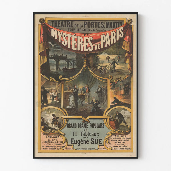 Poster Theatre The Mysteries of Paris - Vintage Wall Decoration