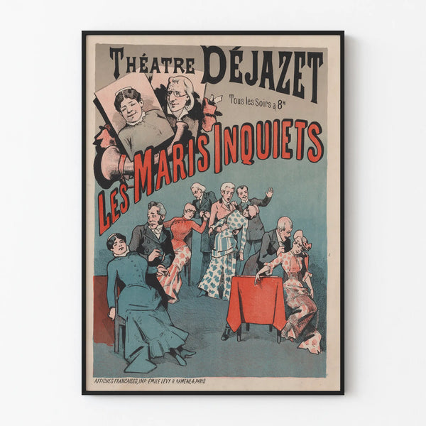 Vintage Wall Decoration Poster for Théâtre Déjazet Les Maris Inquiets