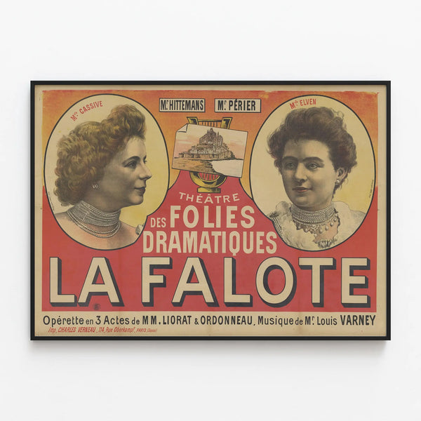 Vintage Poster of Théâtre des Folies Dramatiques - La Falote — framed artwork on a wall