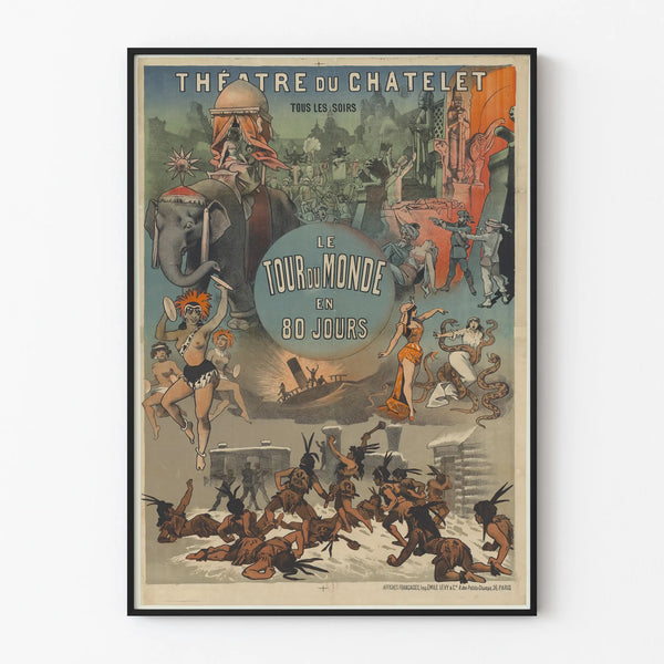 Vintage Wall Decoration Poster for "Around the World in 80 Days" Theater Poster