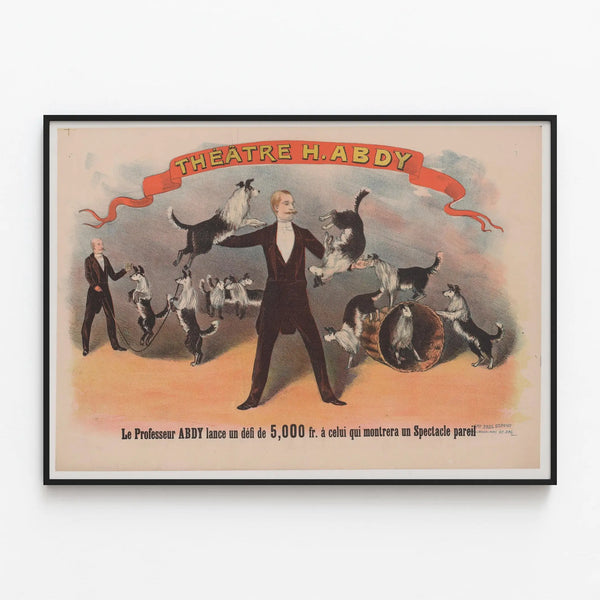 Vintage Poster Theater H. Abdy - Show of Trained Dogs — framed artwork on a wall