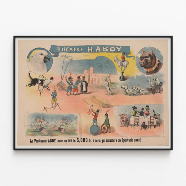 Vintage Theater Poster H. Abdy – Unique Show Challenge — framed artwork on a wall