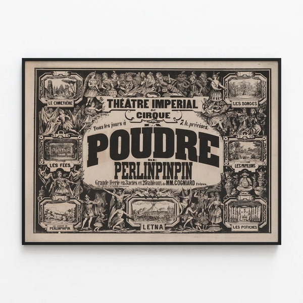 Imperial Circus Theatre Poster - The Poudre de Perlinpinpin — framed artwork on a wall