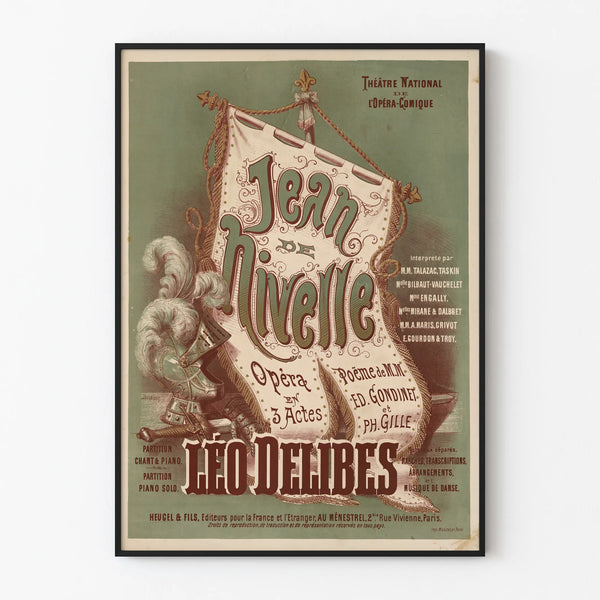 Vintage poster of Jean de Nivelle by Léo Delibes for wall decoration