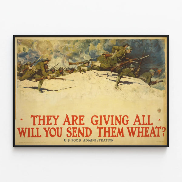 U.S. Food Administration Military Propaganda Poster - Soldiers in Combat — framed artwork on a wall