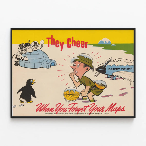 Vintage poster They Cheer When You Forget Your Maps - Retro wall decoration — framed artwork on a wall
