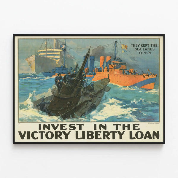 Vintage Marine Decorative Poster Victory Liberty Loan — framed artwork on a wall