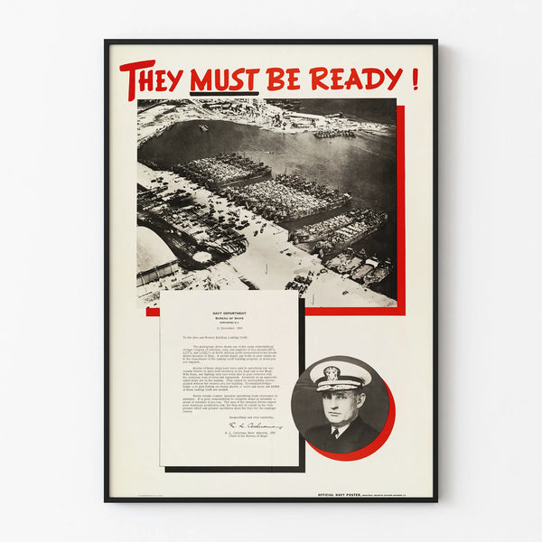 Vintage American marine poster « They Must Be Ready » – Military wall decoration poster