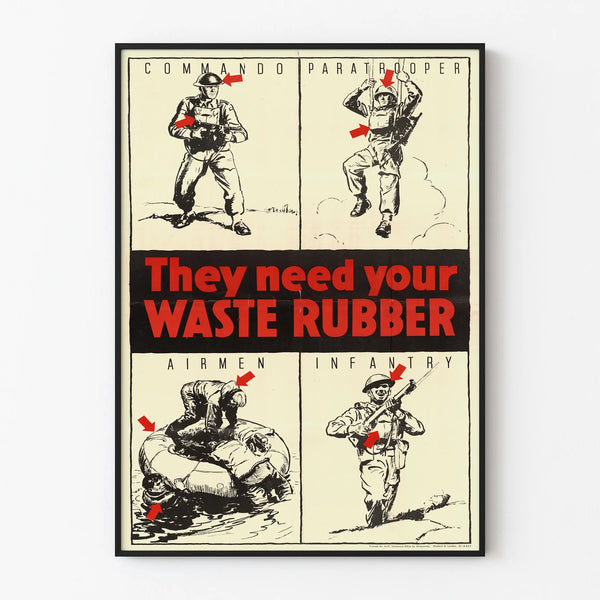 Vintage Military Poster 'They Need Your Waste Rubber' for Wall Decoration