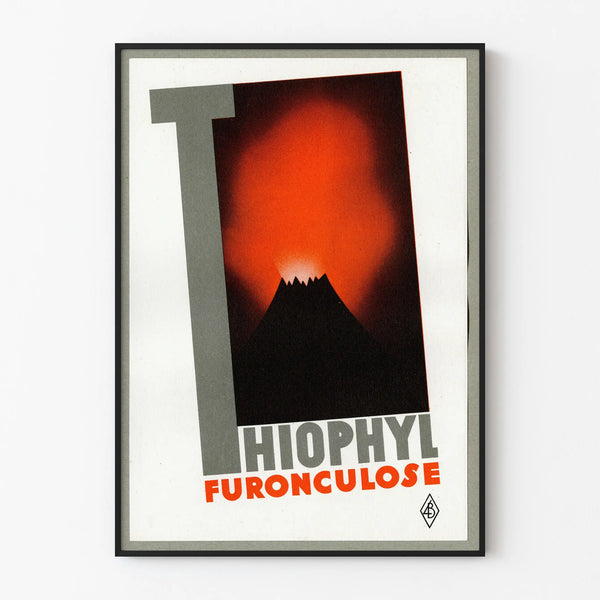 Vintage poster Thiophyl Furonculoze red and black volcano