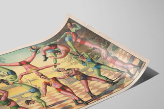 Vintage poster of male acrobats balancing — artwork view