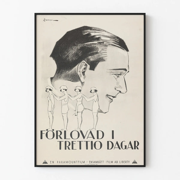 Vintage black and white decorative poster Förlovad i Trettio Dagar