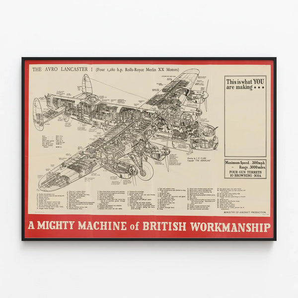 Vintage technical poster Avro Lancaster I - British aviation decorative poster — framed artwork on a wall