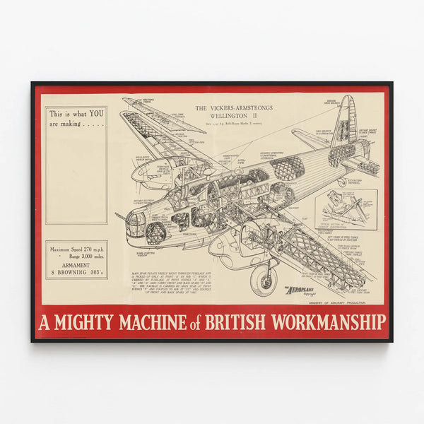 Technical Aviation Poster - The Vickers-Armstrongs Wellington II — framed artwork on a wall