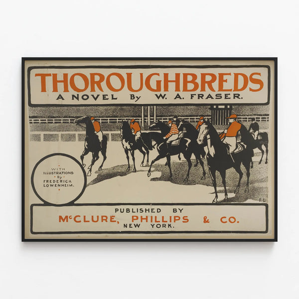 Vintage Poster of Thoroughbreds - Horse Race with Jockeys — framed artwork on a wall