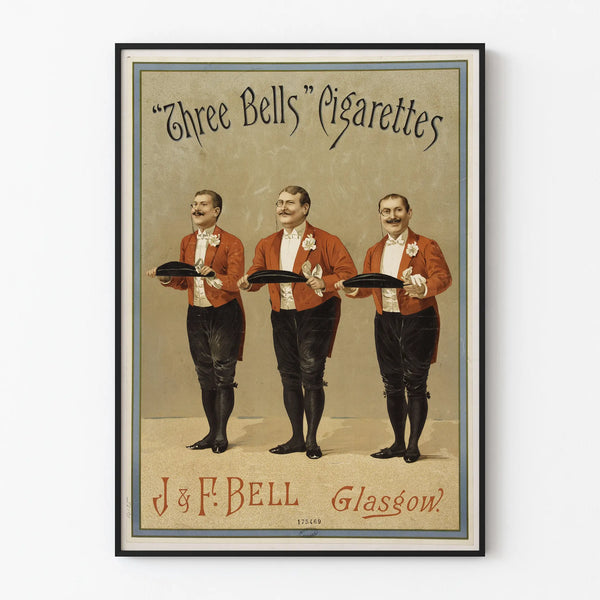 Vintage advertising poster for Three Bells Cigarettes J & F Bell Glasgow