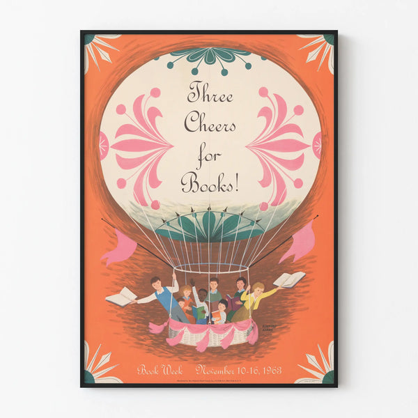 Vintage poster Three Cheers for Books for wall decoration
