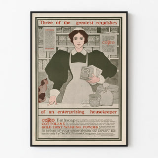 Vintage poster advertising household products Gold Dust, Cottolene, and Copco