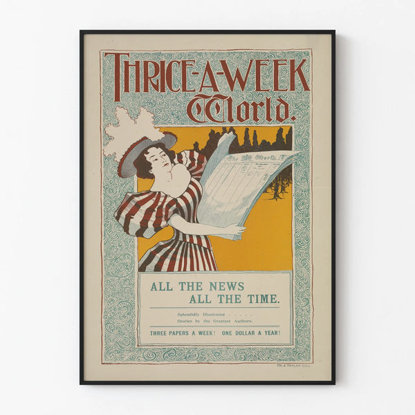 Vintage poster Thrice a Week World for wall decoration