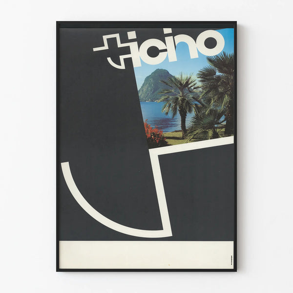Decorative poster Ticino with lakeside landscape and palm trees