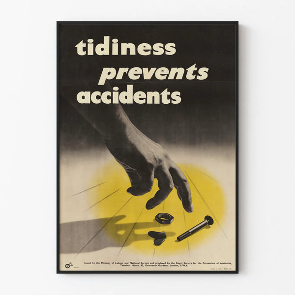 Vintage poster for wall decoration « Tidiness Prevents Accidents »