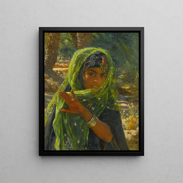 Fillette se voilant - Étienne Dinet — framed artwork on a wall