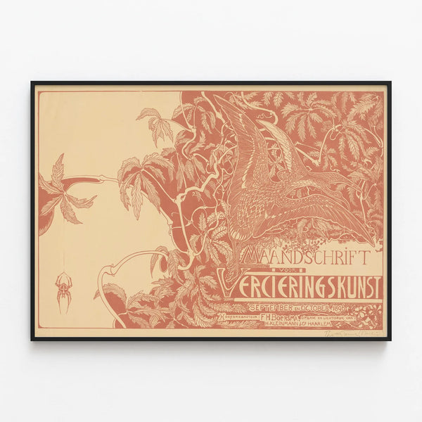 Vintage poster of birds and foliage - Art Nouveau style wall decoration — framed artwork on a wall