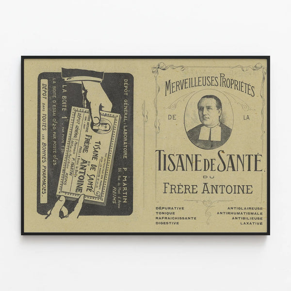 Vintage Poster of Brother Antoine's Health Tisane – Authentic Wall Decoration — framed artwork on a wall