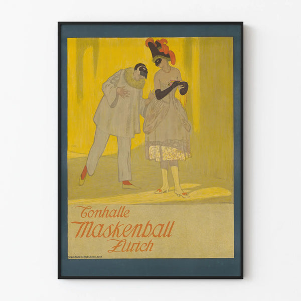 Vintage poster of Maskenball in Zurich for wall decoration