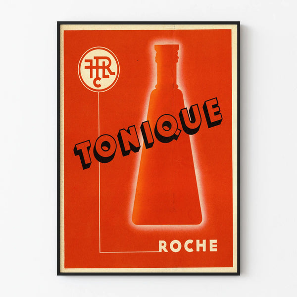 Vintage Tonic Poster with Rock Illustration and Orange Bottle