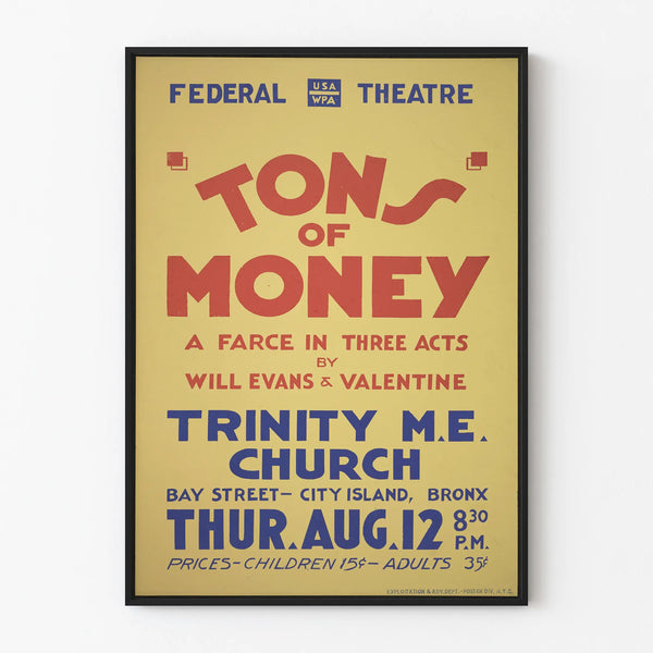 Vintage Theater Poster Tons of Money - Retro Wall Decoration